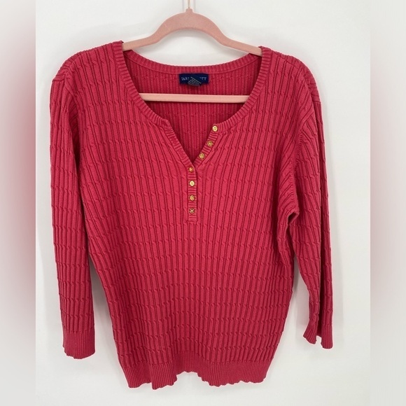 Karen Scott pink cable knit sweater with gold buttons large - Picture 1 of 6